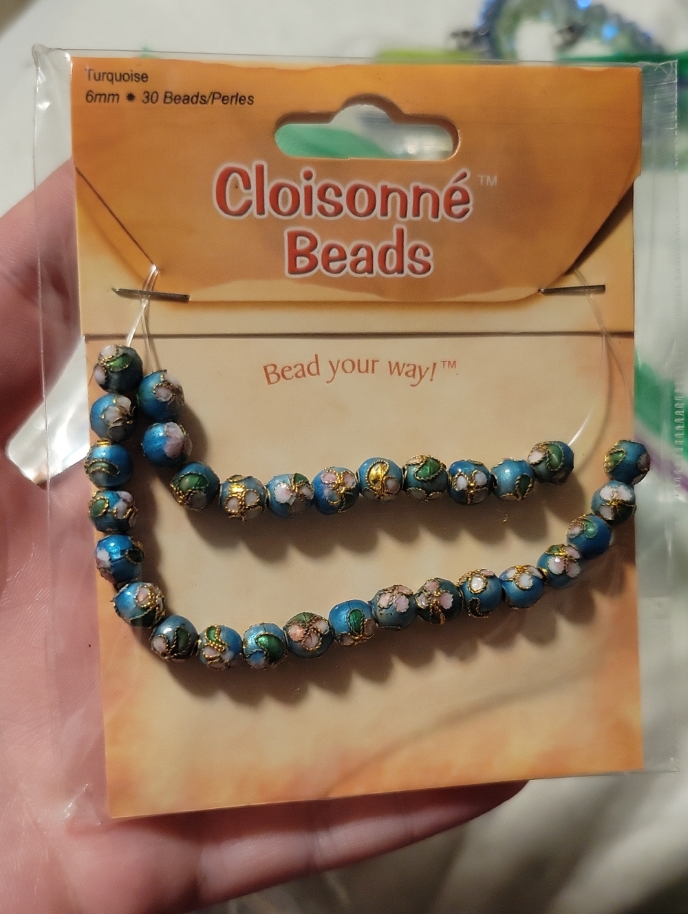 Cloisonné Floral Bead Strand - Blue Multicolor, 6mm, Turquoise Blue, NWT